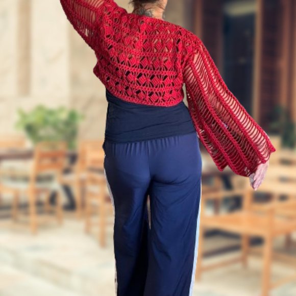 Handmade lace mesh net summer spring crochet crop top lightweight cover up cott - Picture 15 of 16